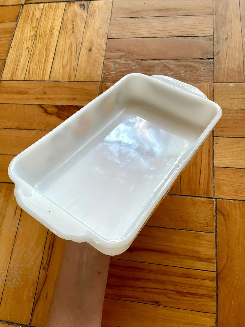MCM vintage Anchor Hocking Fire-King milk glass rectangular Gay Fad baking dish